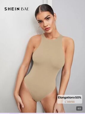Women's Beige High Neck Tank Bodysuit